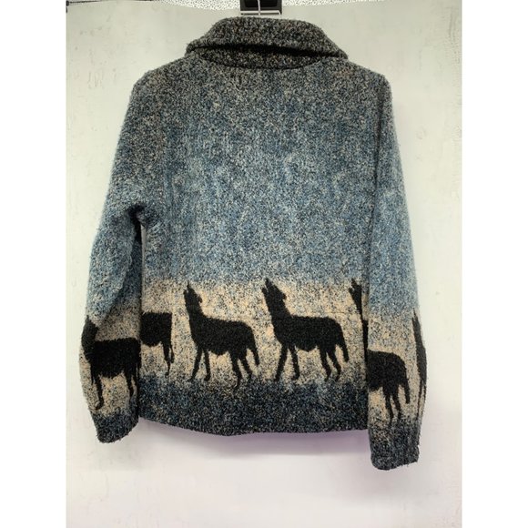 Bear Ridge Outfitters Woman M Zip Cardigan Wolfs Blue Gray Wool Blend USA Wester - Picture 3 of 9